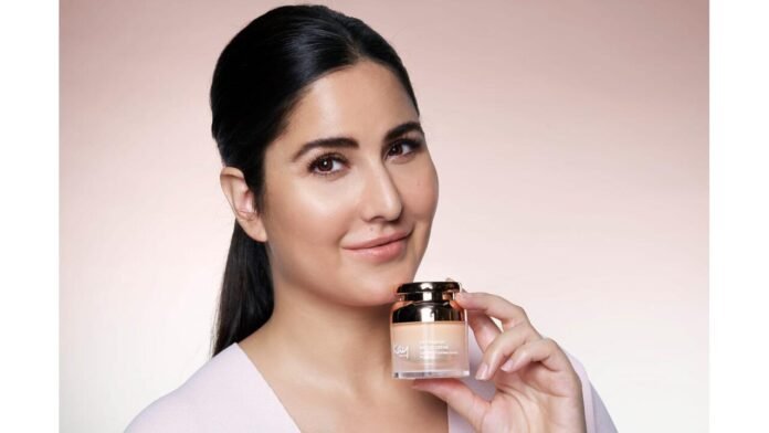 Katrina Kaif presenting Kay Beauty Hydra Glaze Essence and Hydra Base Water Crème skincare products