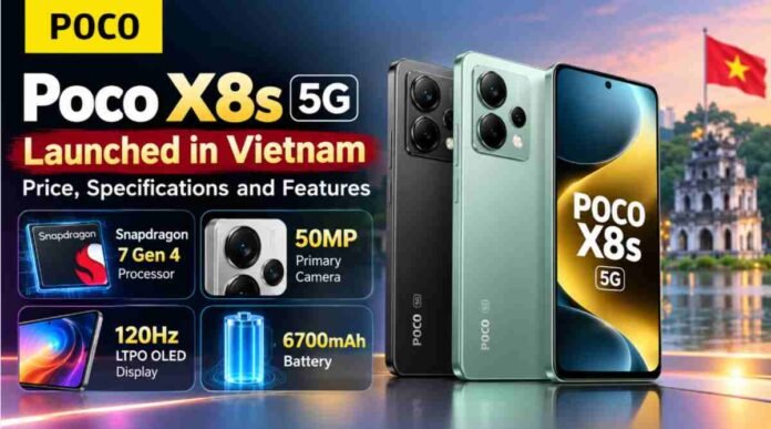 Poco X8s 5G smartphone with Snapdragon 7 Gen 4 processor and 50MP camera